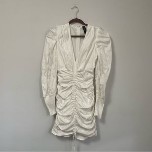 NWOT - AKIRA White Linen Long Sleeved Ruched Dress